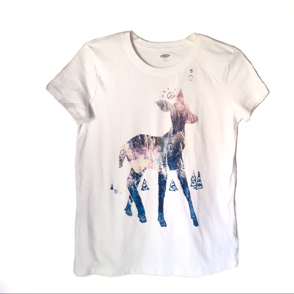 NWOT Old Navy girls watercolor deer graphic tee